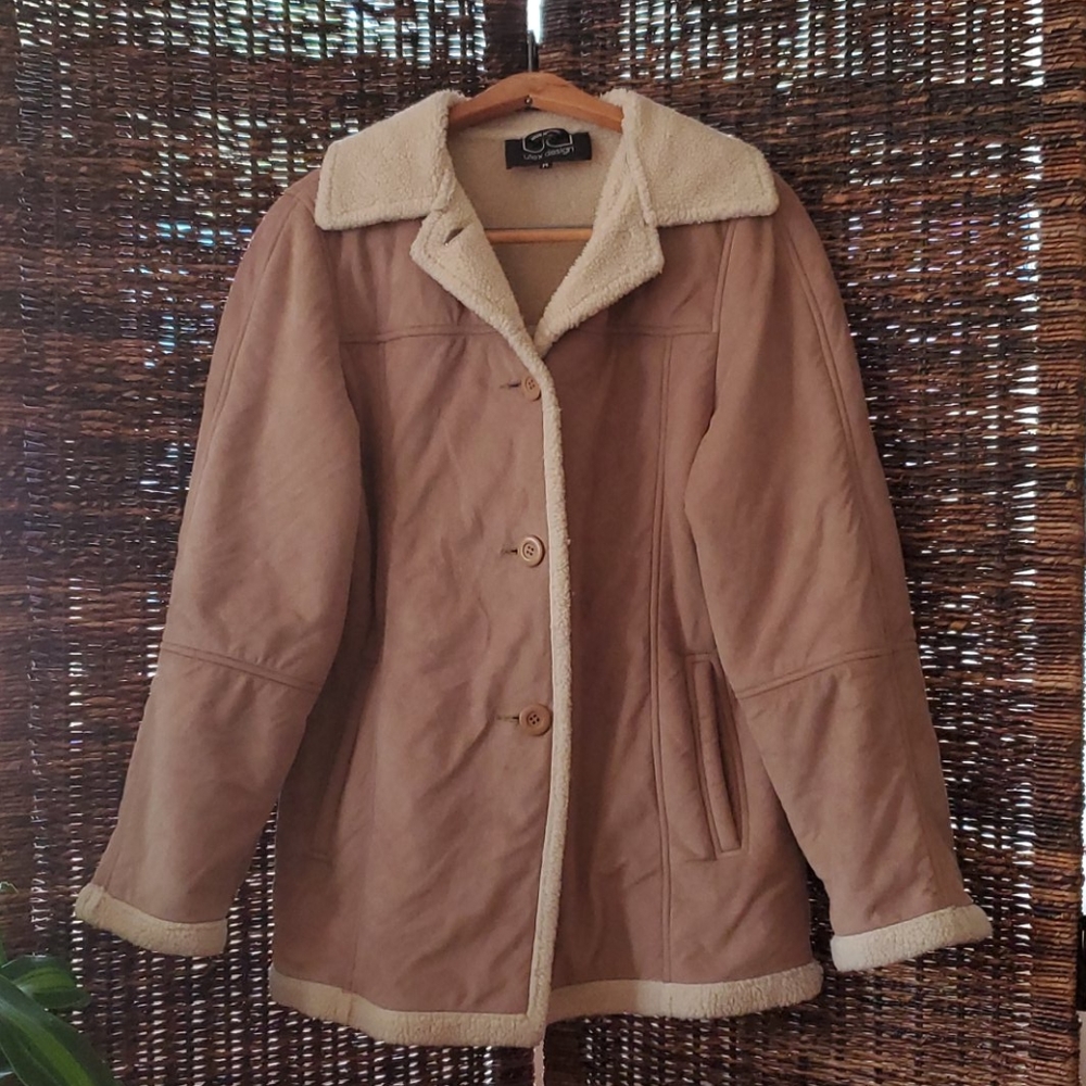 Utex Suede Sherling Retro 90's Style Beige Jacket♡